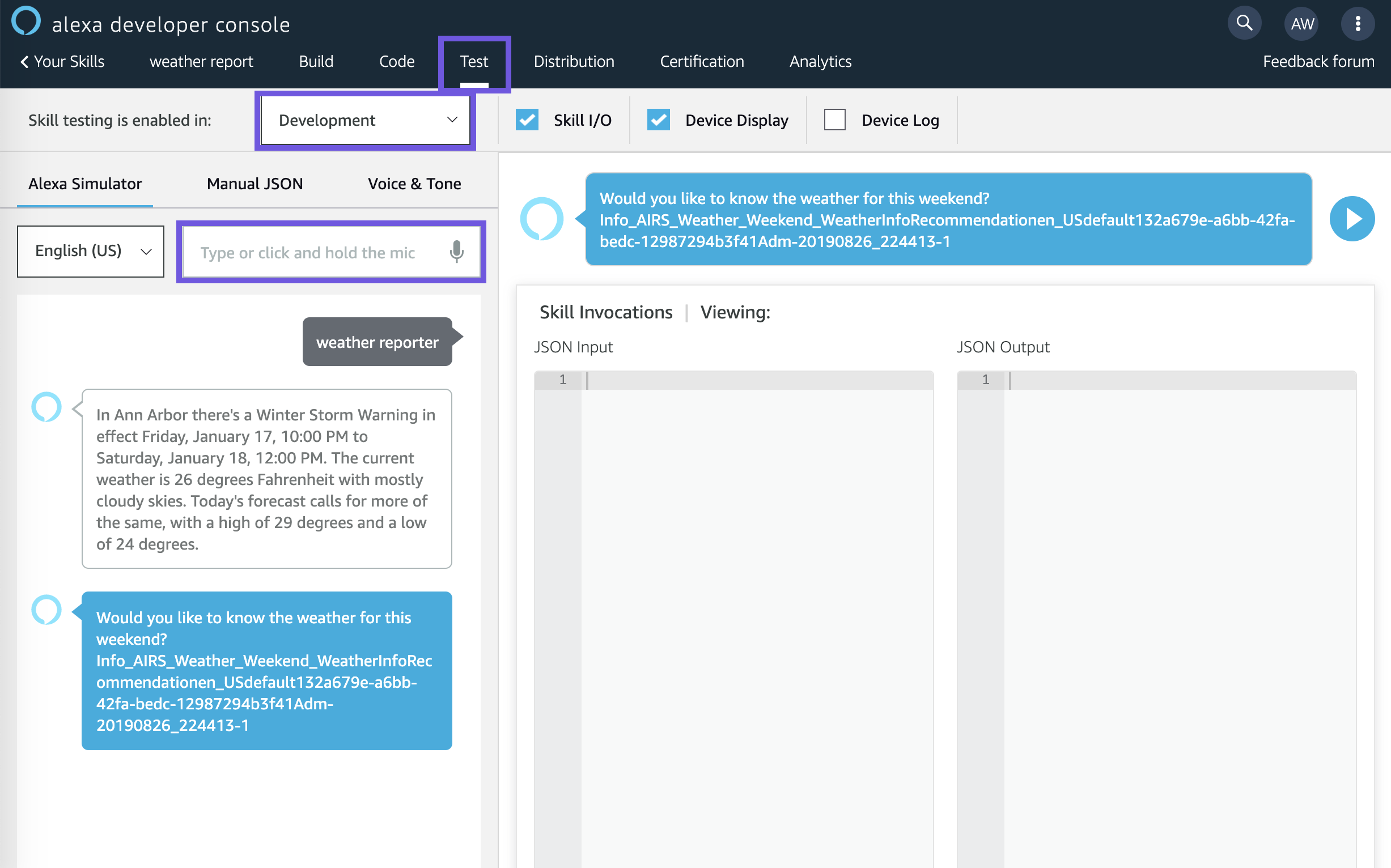 image of testing alexa skill