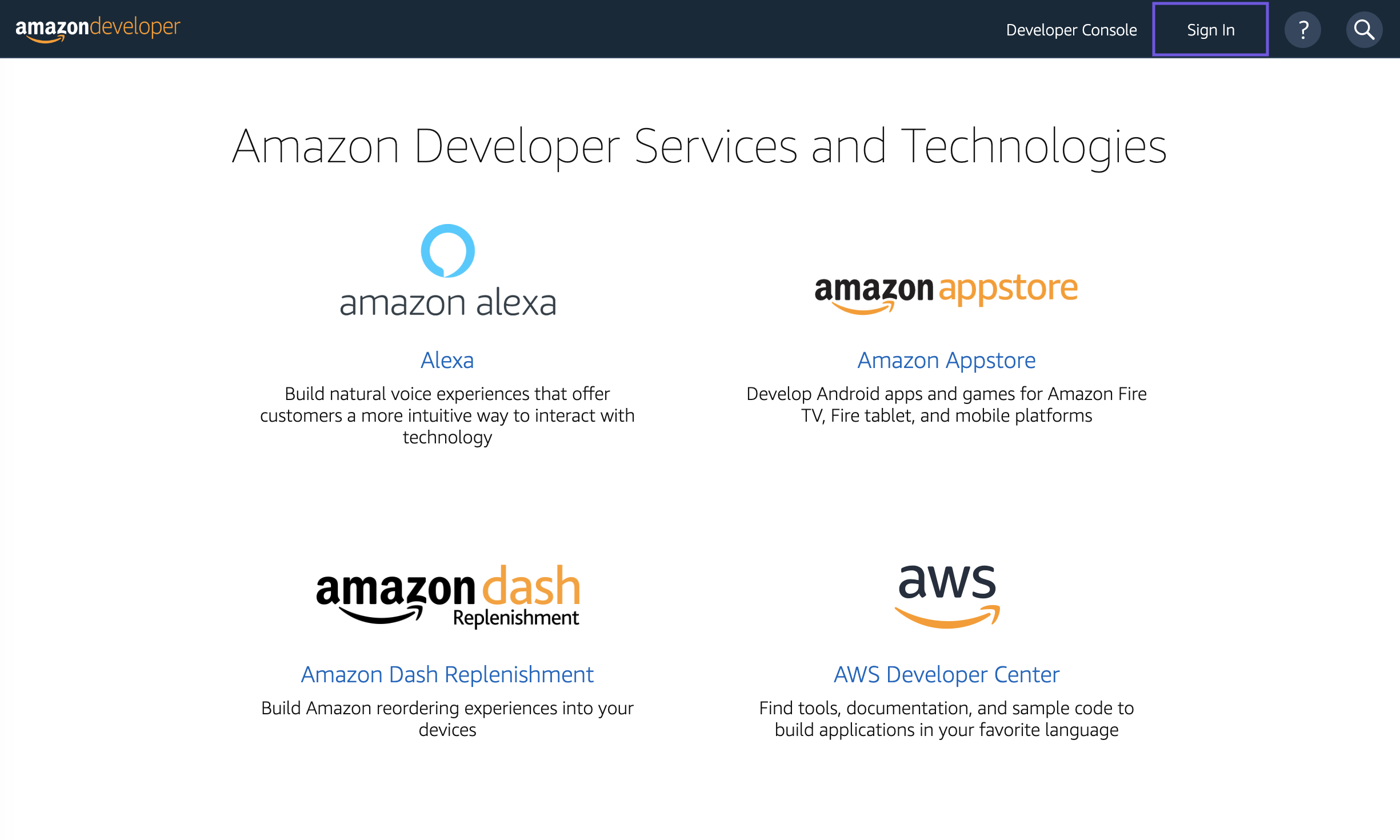 amazon developer console