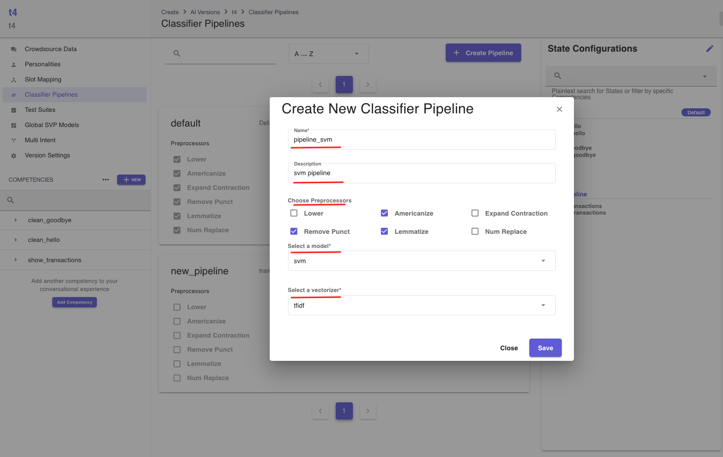 create classifier pipeline