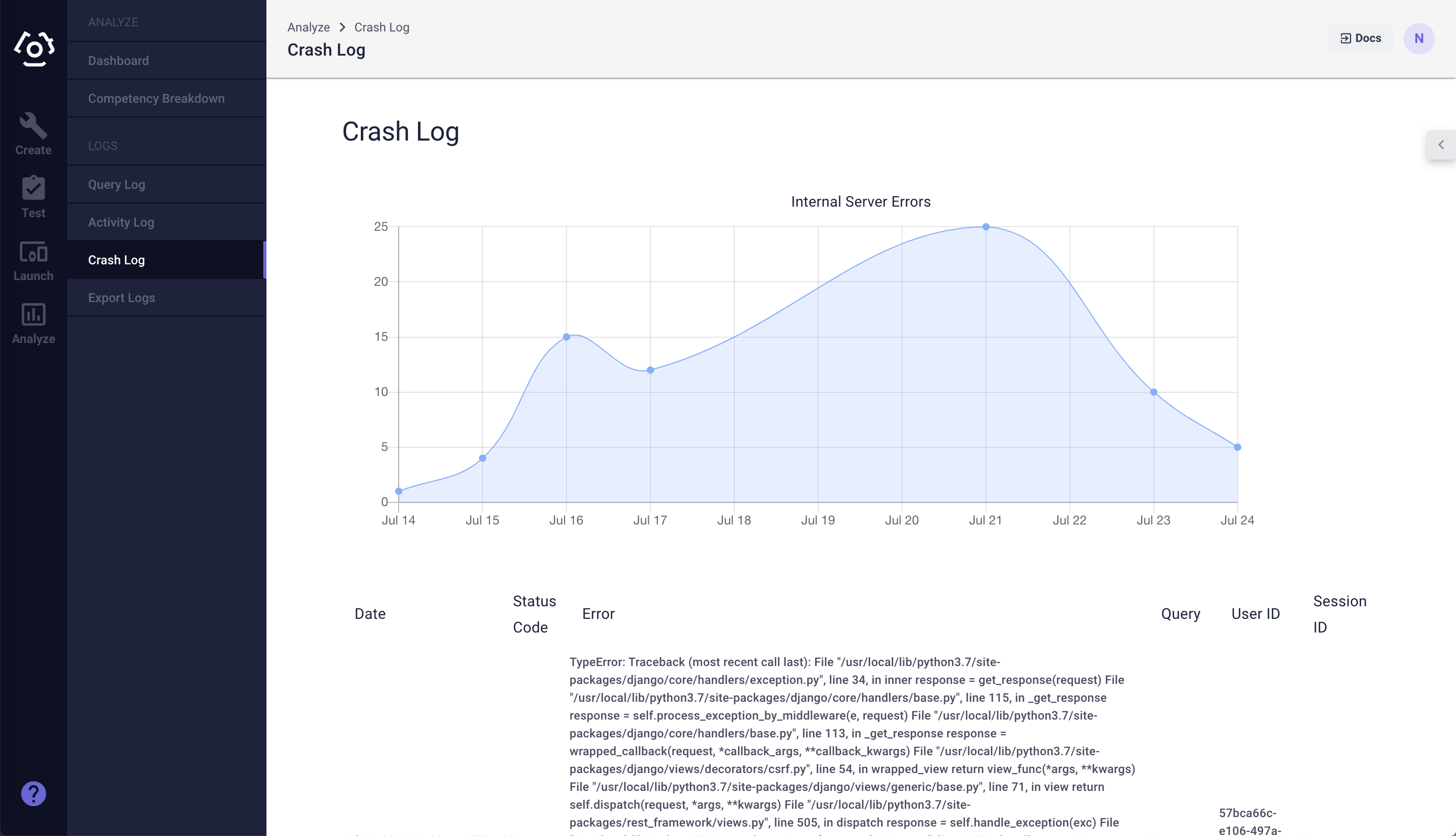 crash log