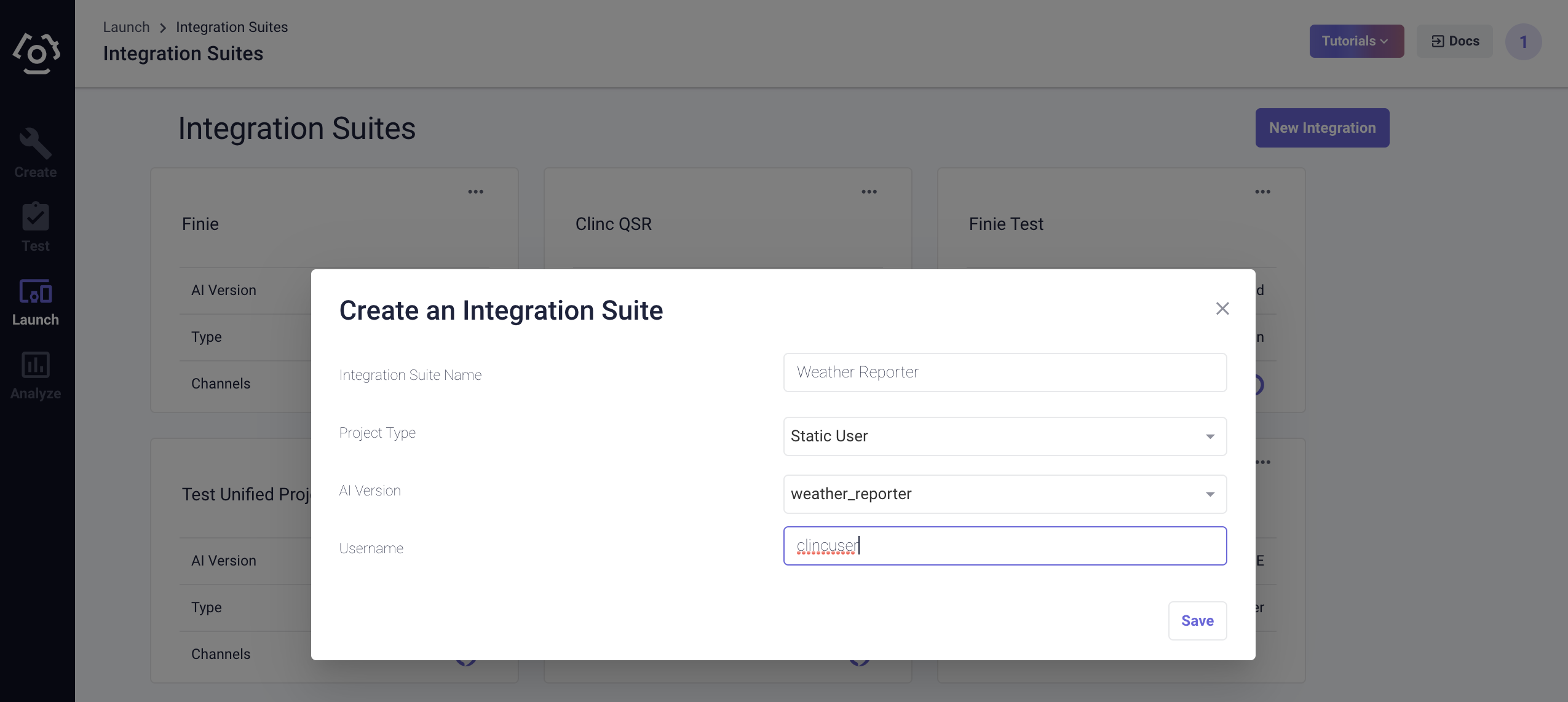 create an integration suite