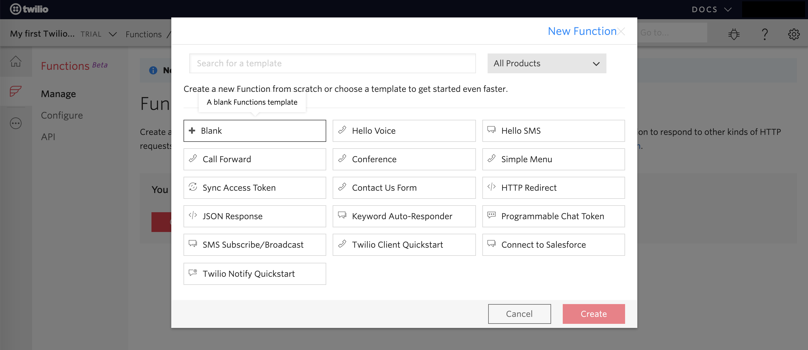 create a Twilio Function