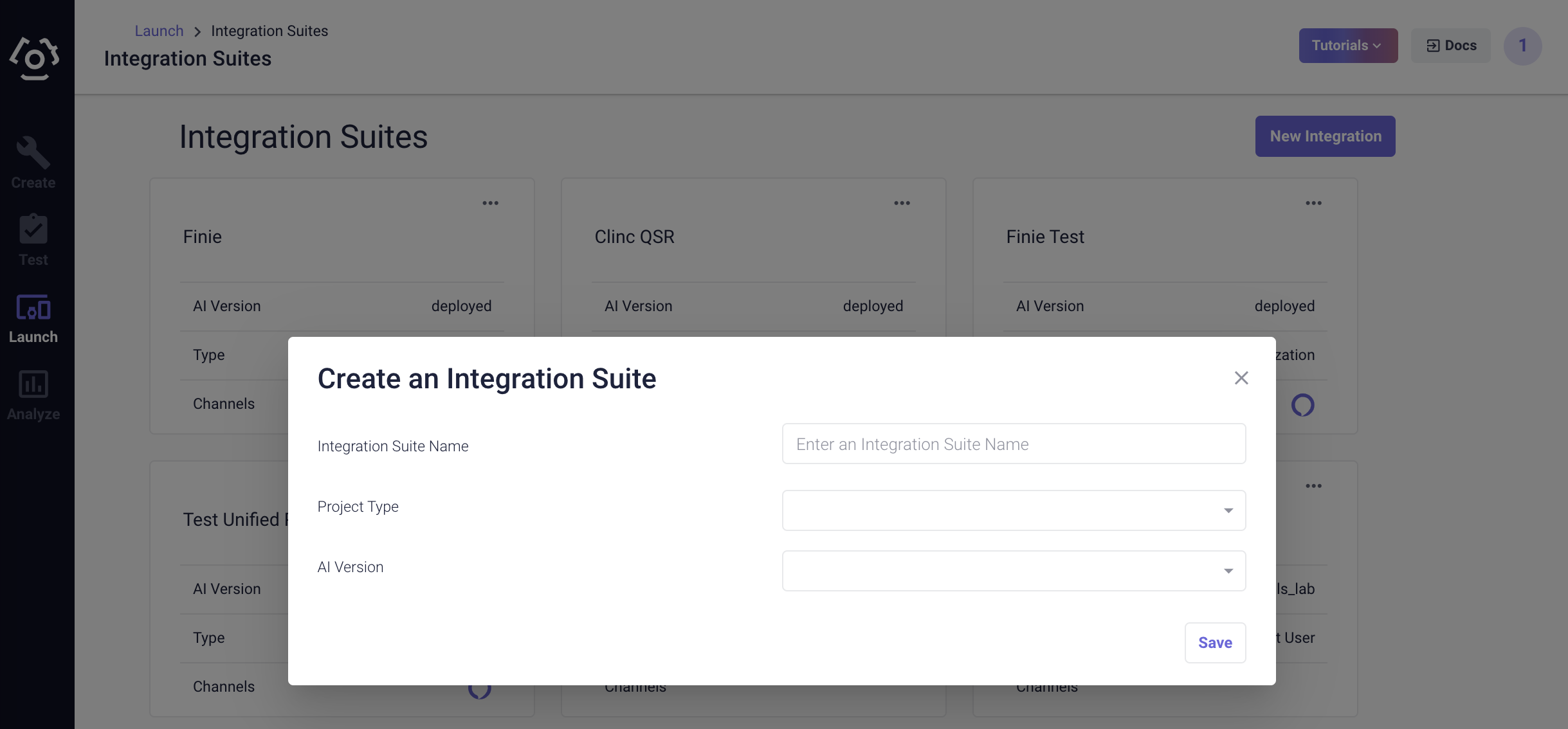 image of launch page integration suite modal