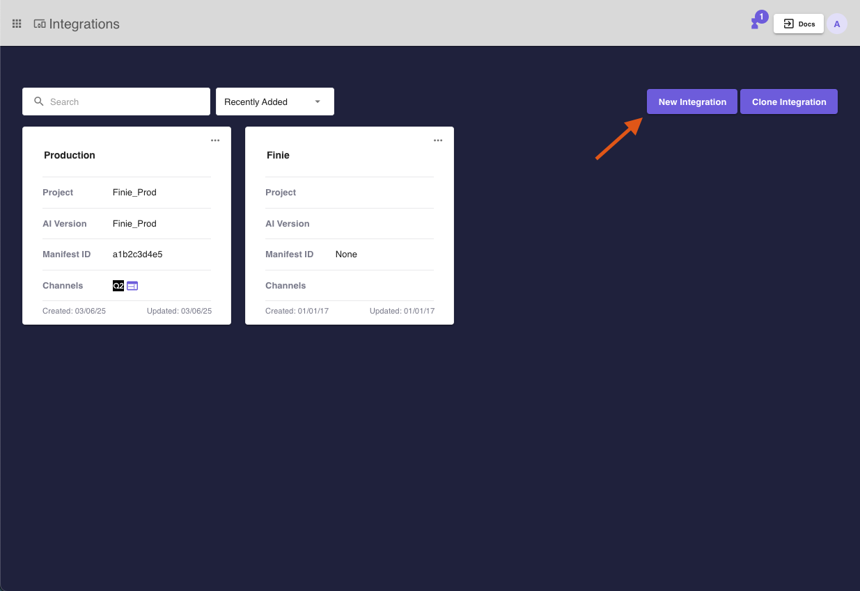 image of integrations page and button 