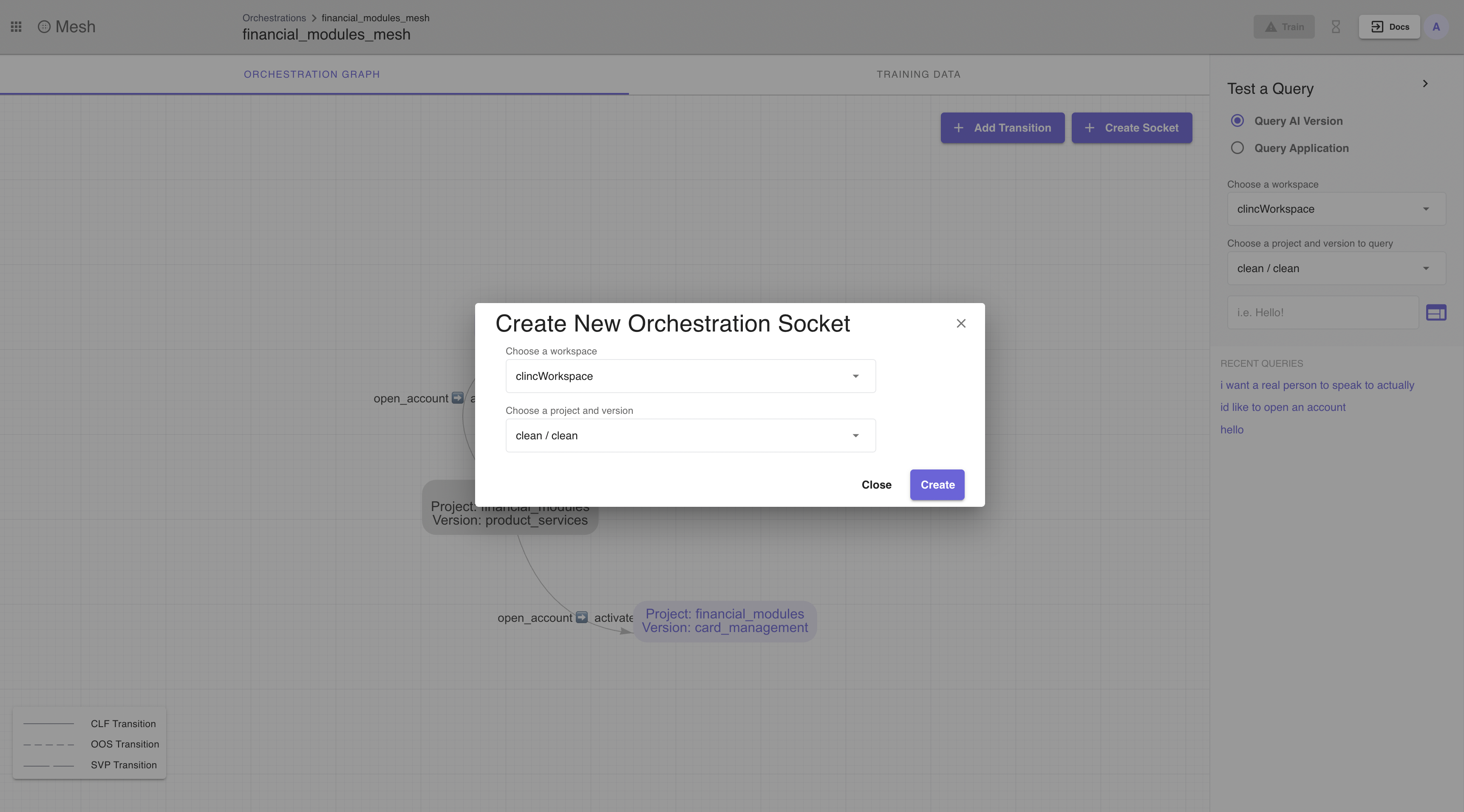 orchestration socket dialog