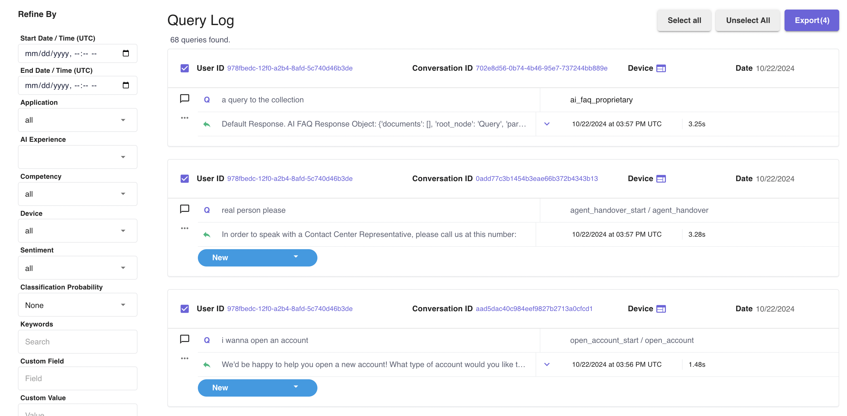 export as test cases