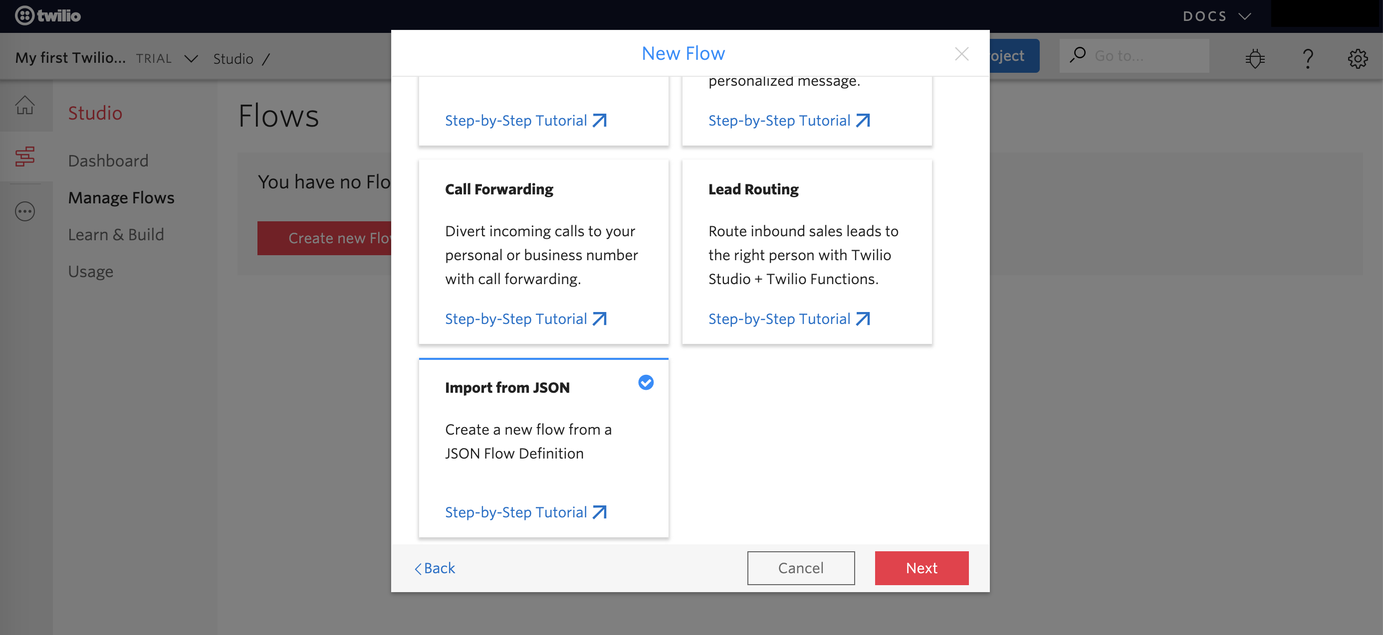 Twilio json import